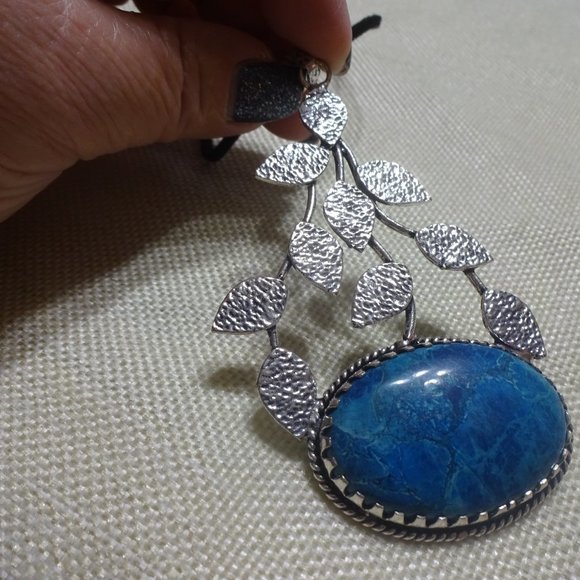 Unique "DENDRITE OPAL" Handmade Silver Pendant/Black Cord #421B - Picture 2 of 3